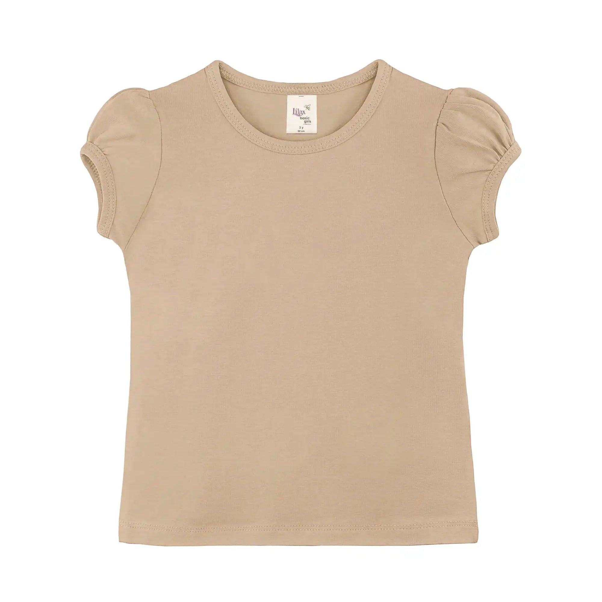 Girls' Basic Short Puff Sleeve Round Neck Cotton T-Shirt