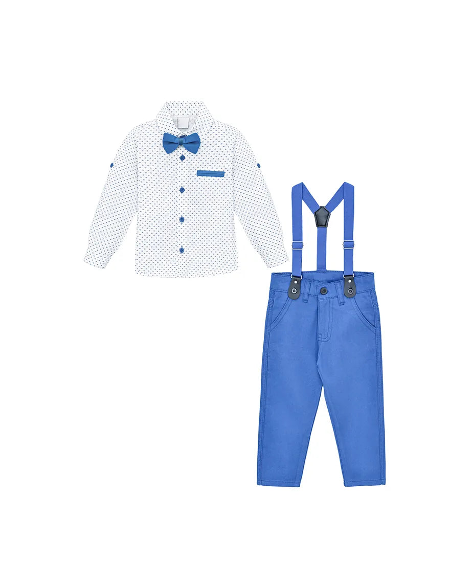Boys Cotton Patterned Suspender Pant Set