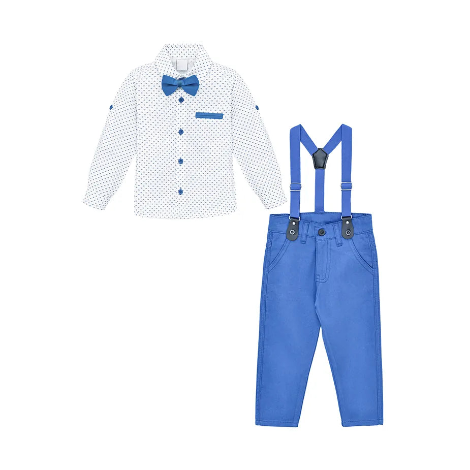 Boys Cotton Patterned Suspender Pant Set