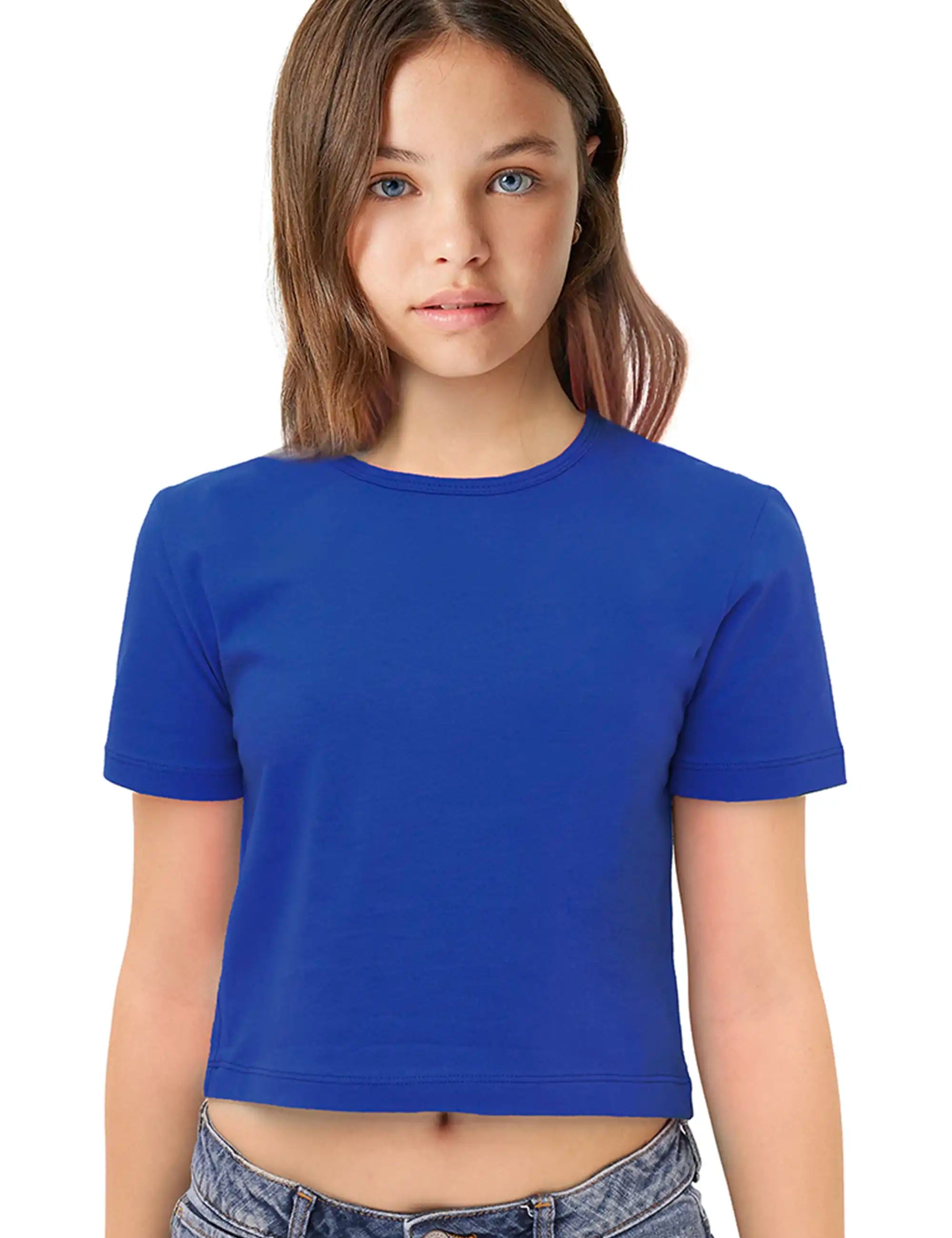 Girls Short Sleeve Crewneck Crop Top Tee