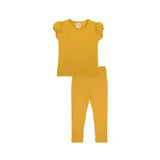 Girls' Basic Short Puff Sleeve Cotton T-Shirt and Leggings Set