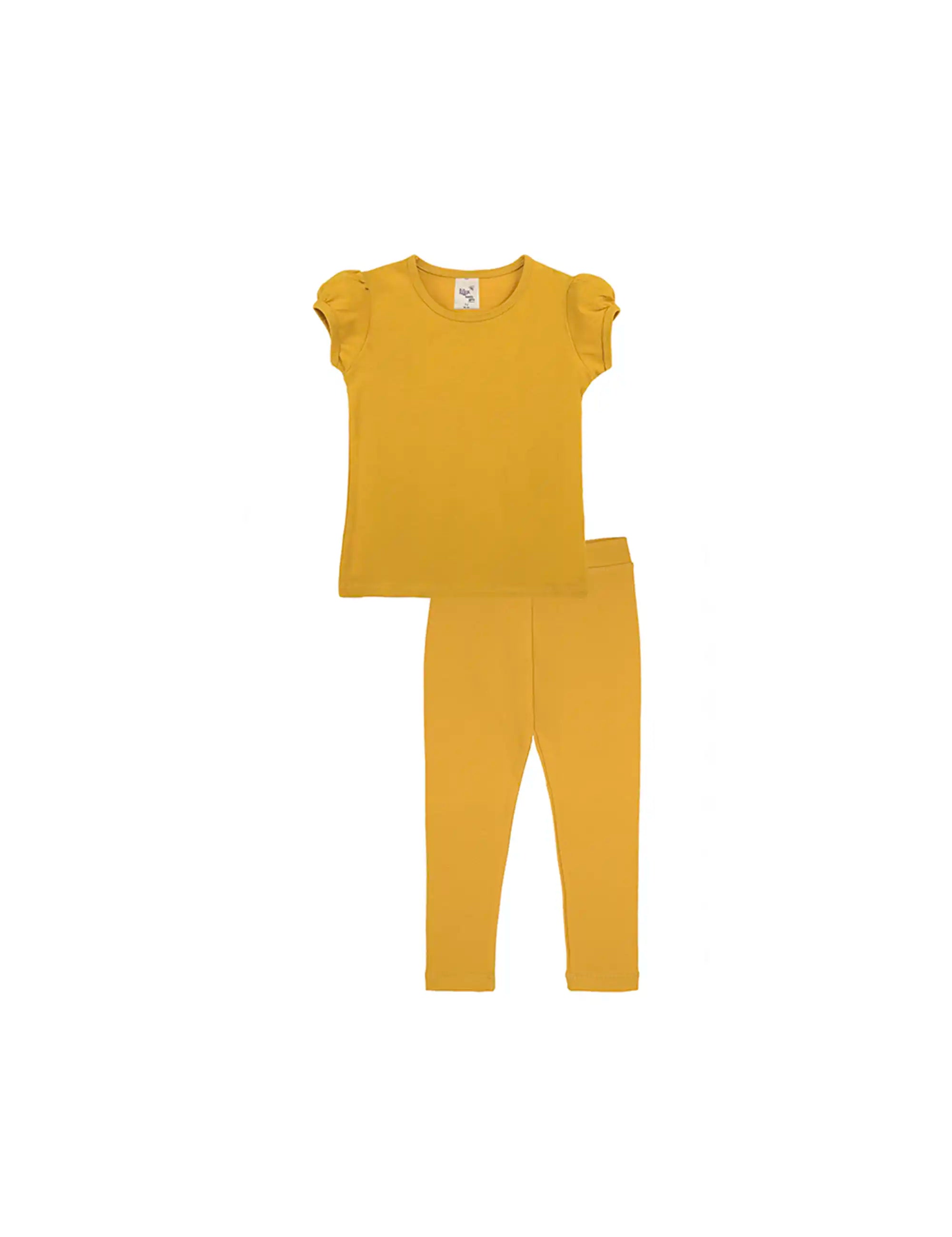 Girls' Basic Short Puff Sleeve Cotton T-Shirt and Leggings Set