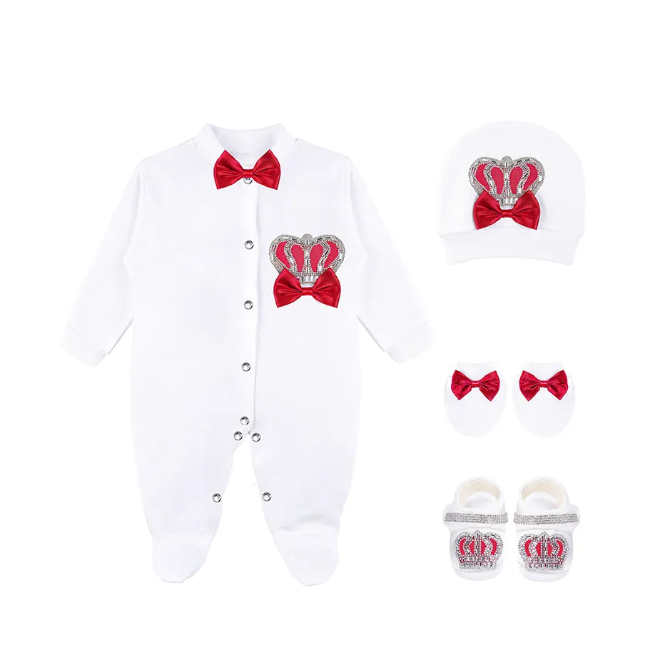 Newborn 4-Piece Jeweled Crown Layette Set