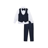 Toddler & Youth Boys 4 Piece Formal Suit Set V-Neck Vest White Dress Shirt Dress Pants and Bowtie 6-12 Years