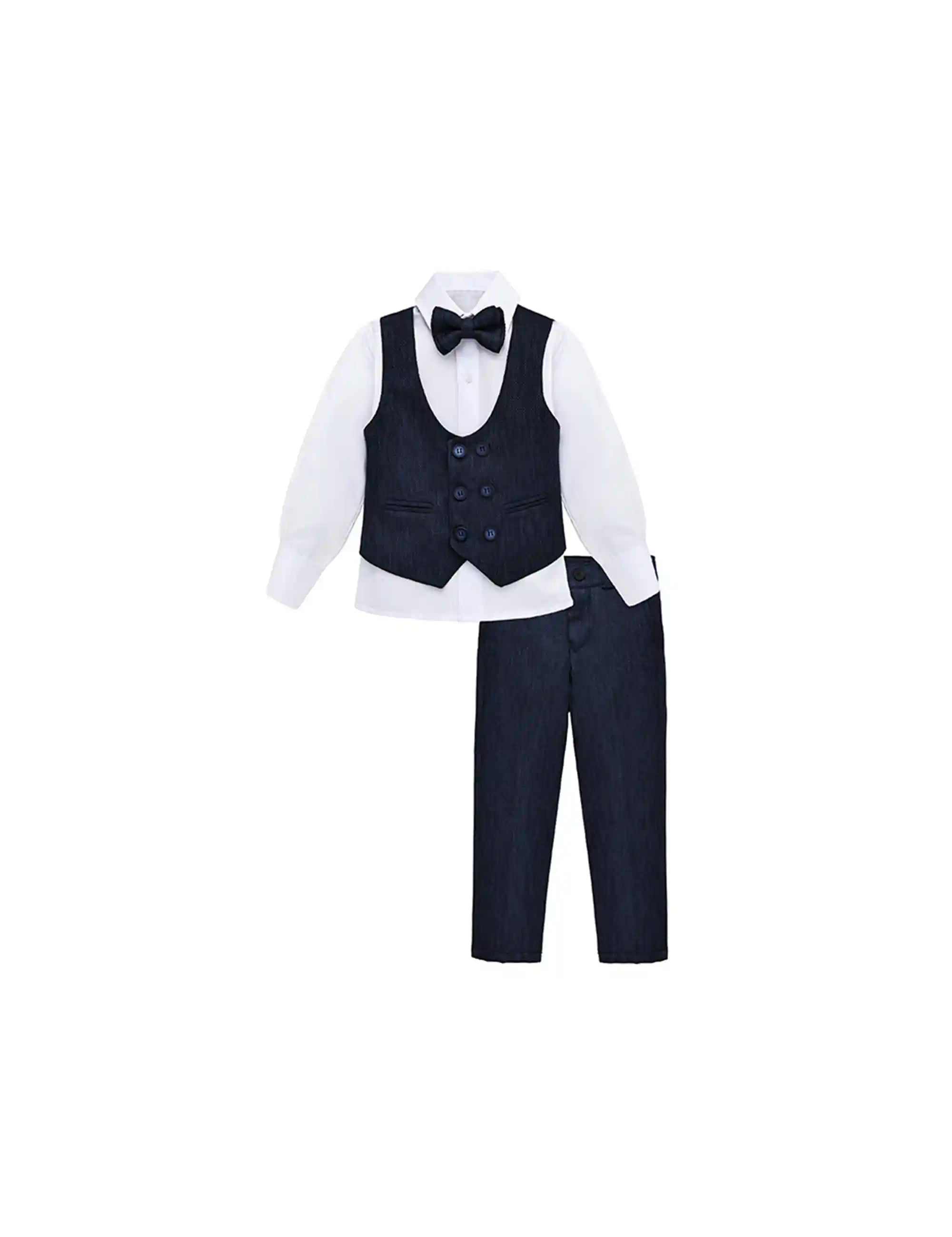 Toddler & Youth Boys 4 Piece Formal Suit Set V-Neck Vest White Dress Shirt Dress Pants and Bowtie 6-12 Years