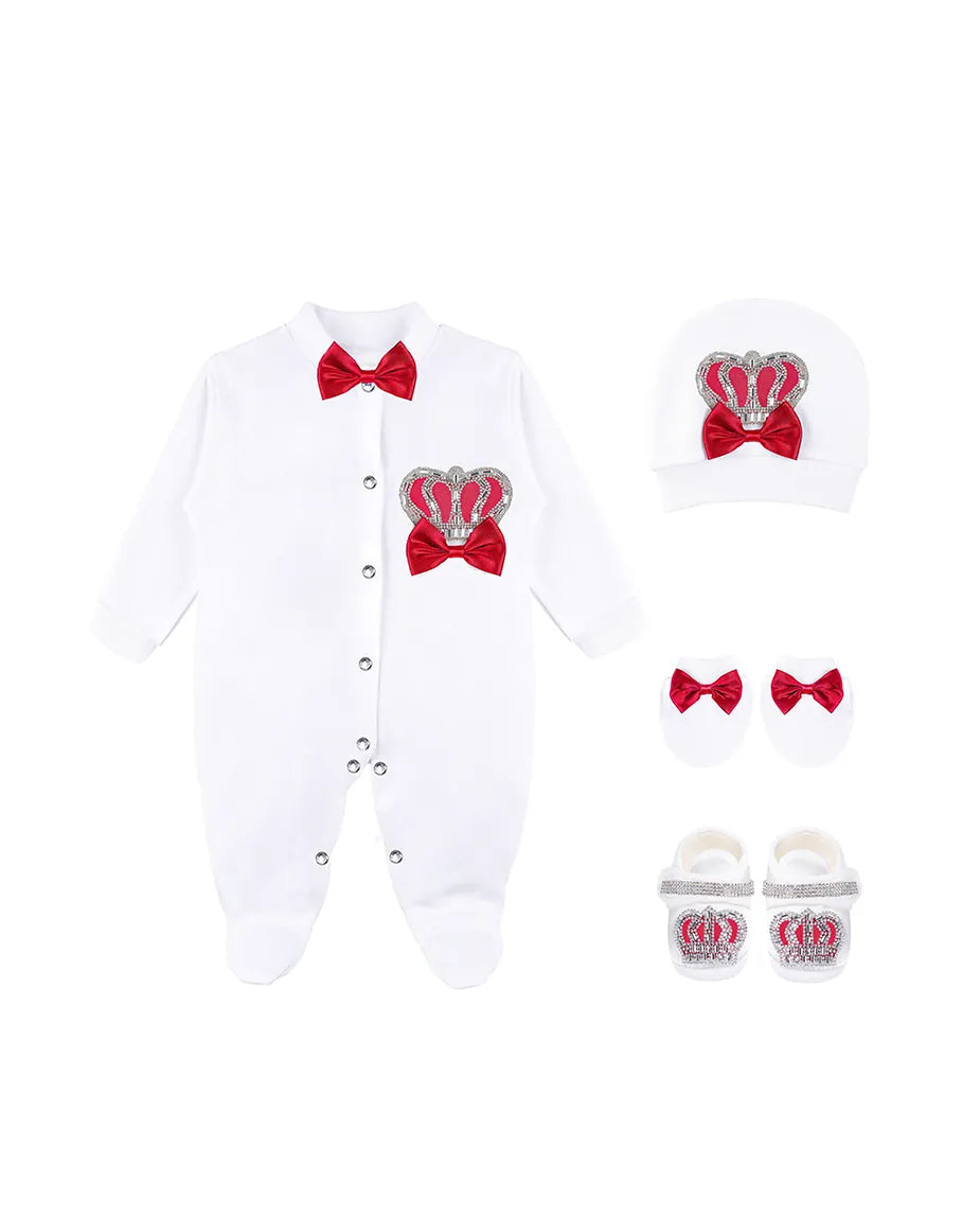 Newborn Baby 4-Piece Cotton Jeweled Layette Set
