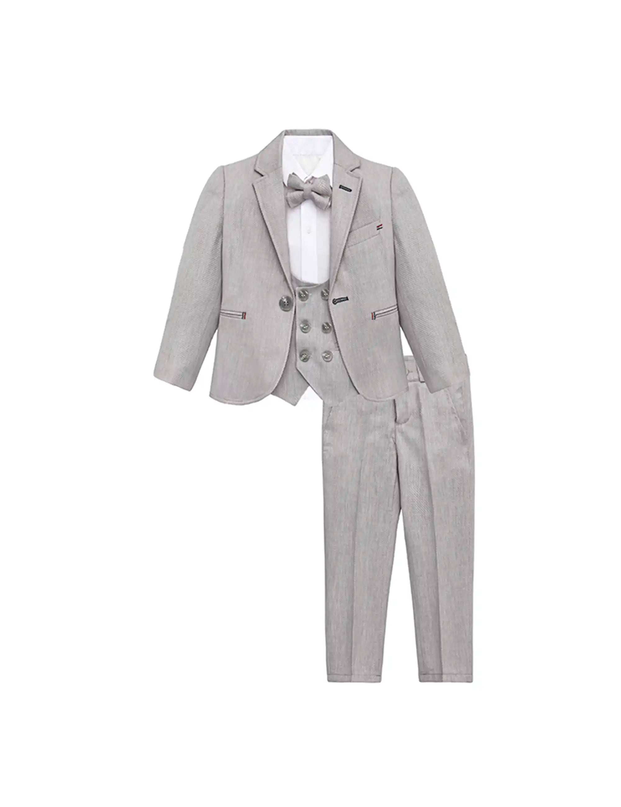 Little & Youth Boys Suit Set - Formal Jacket, Vest, Pants, Shirt, and Matching Bowtie - 5 Piece Ensemble