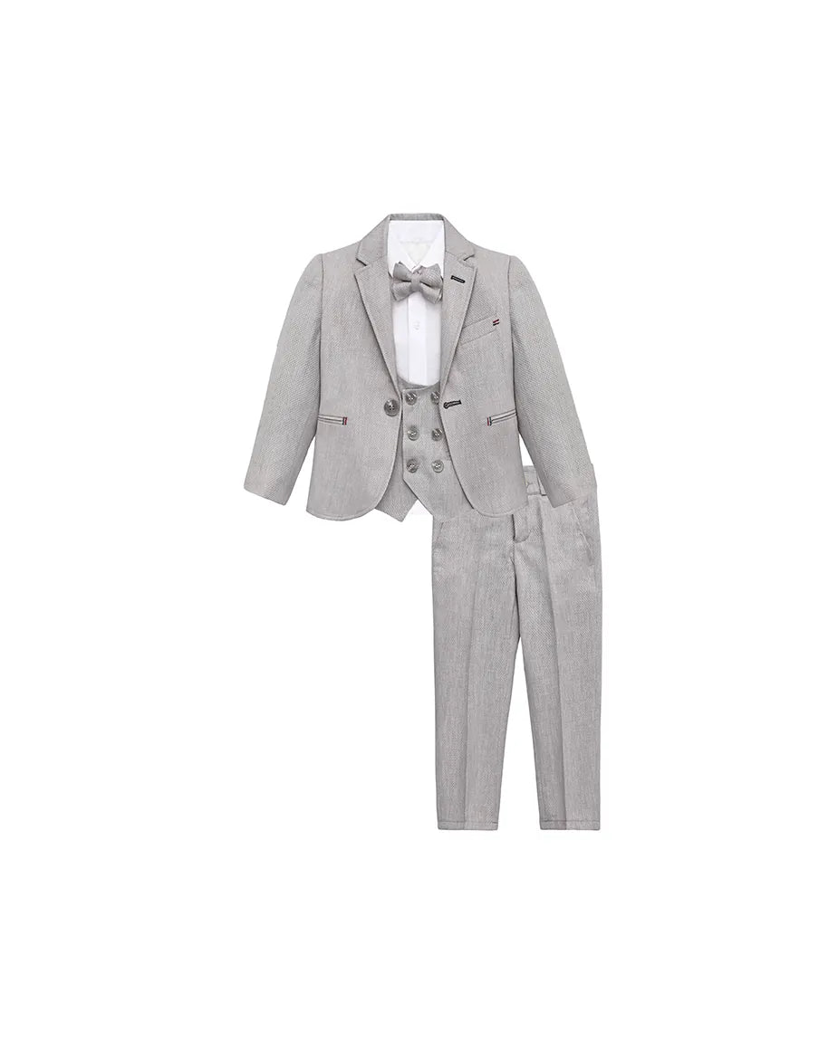 Boys 5-Piece Slim Fit Textured Suit Set