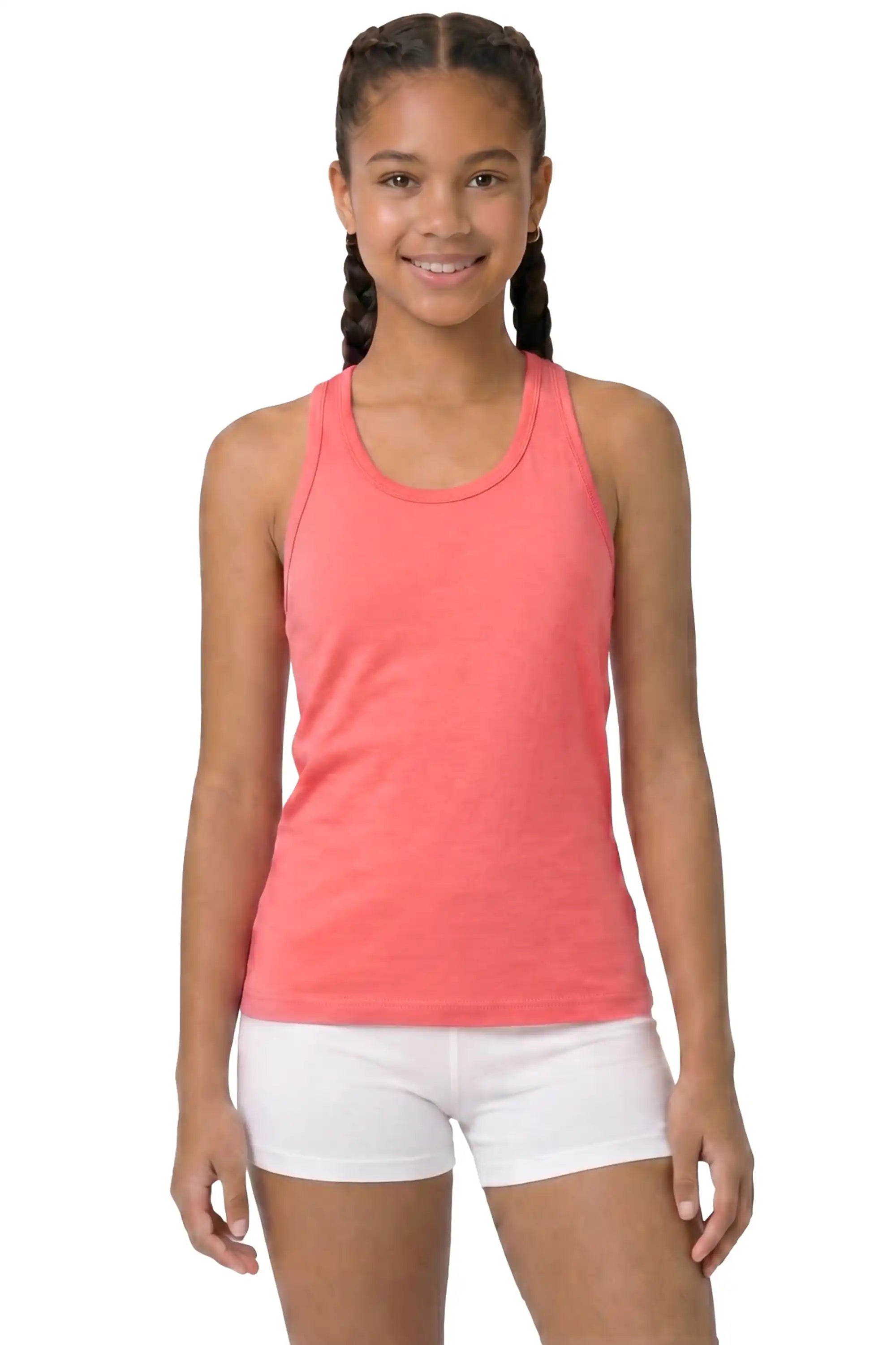 Girls' Soft Solid Cotton Blend Racerback Tank Top