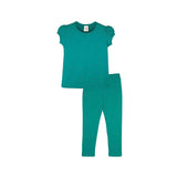 Girls' Basic Short Puff Sleeve Cotton T-Shirt and Leggings Set