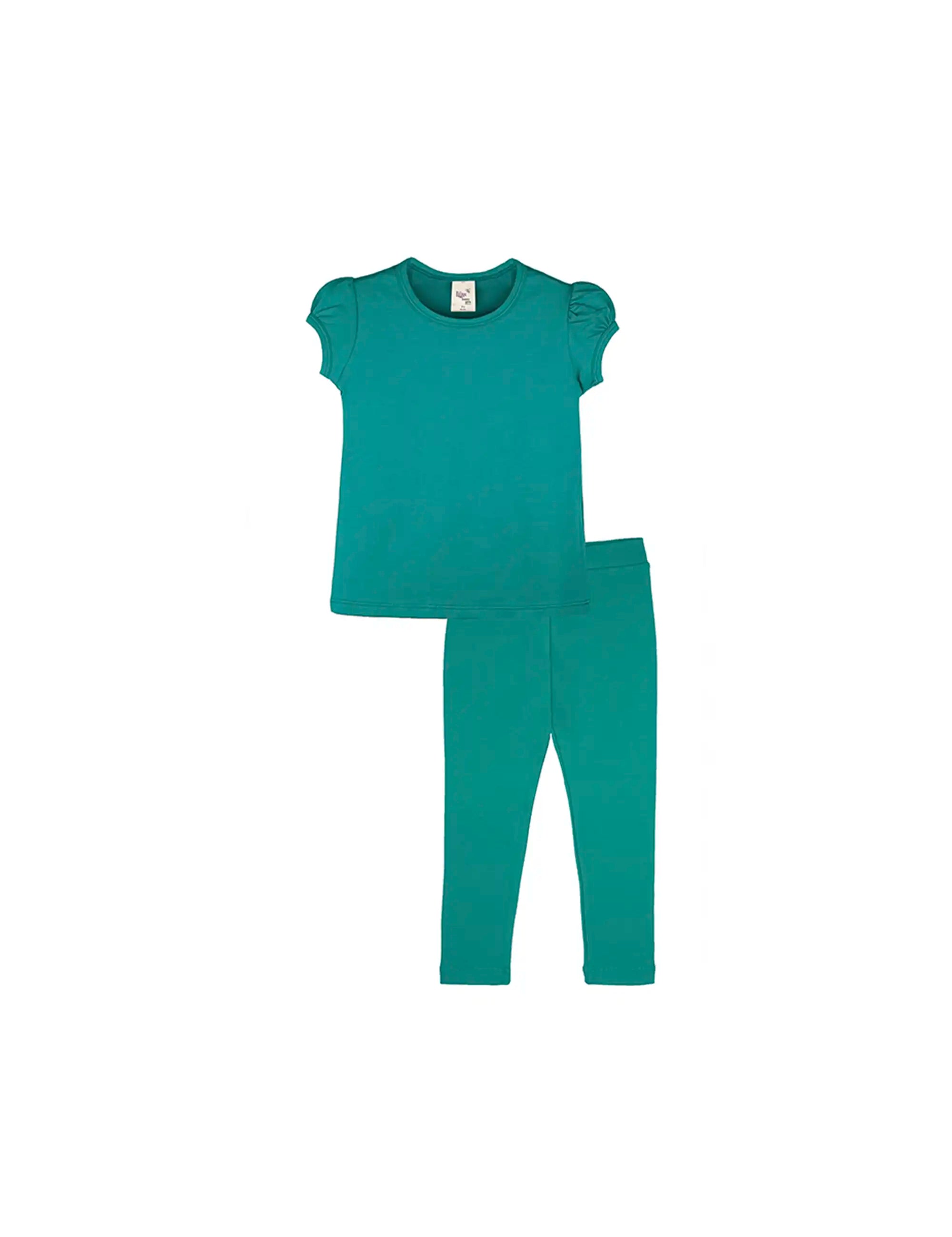 Girls' Basic Short Puff Sleeve Cotton T-Shirt and Leggings Set