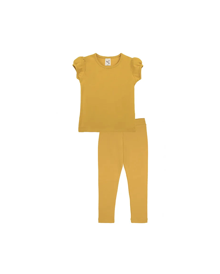 Big Girls Cotton Puff Sleeve T-Shirt & Leggings Set