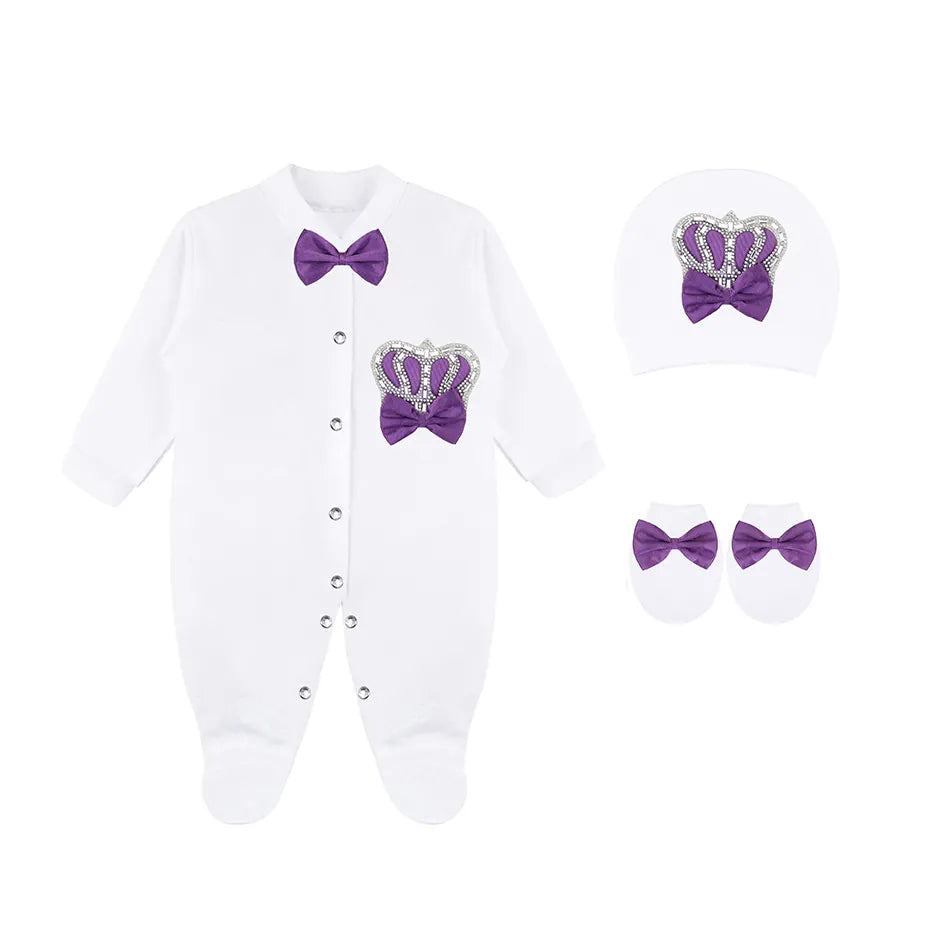 Newborn Baby 3-Piece Cotton Jeweled Layette Set