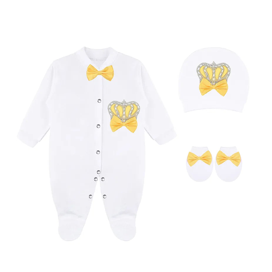 Newborn Baby 3-Piece Cotton Jeweled Layette Set