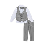 Boys Suit Set Slim Fit Vest, White Dress Shirt, Dress Pants and Bowtie 4 Piece Formal Suit Set
