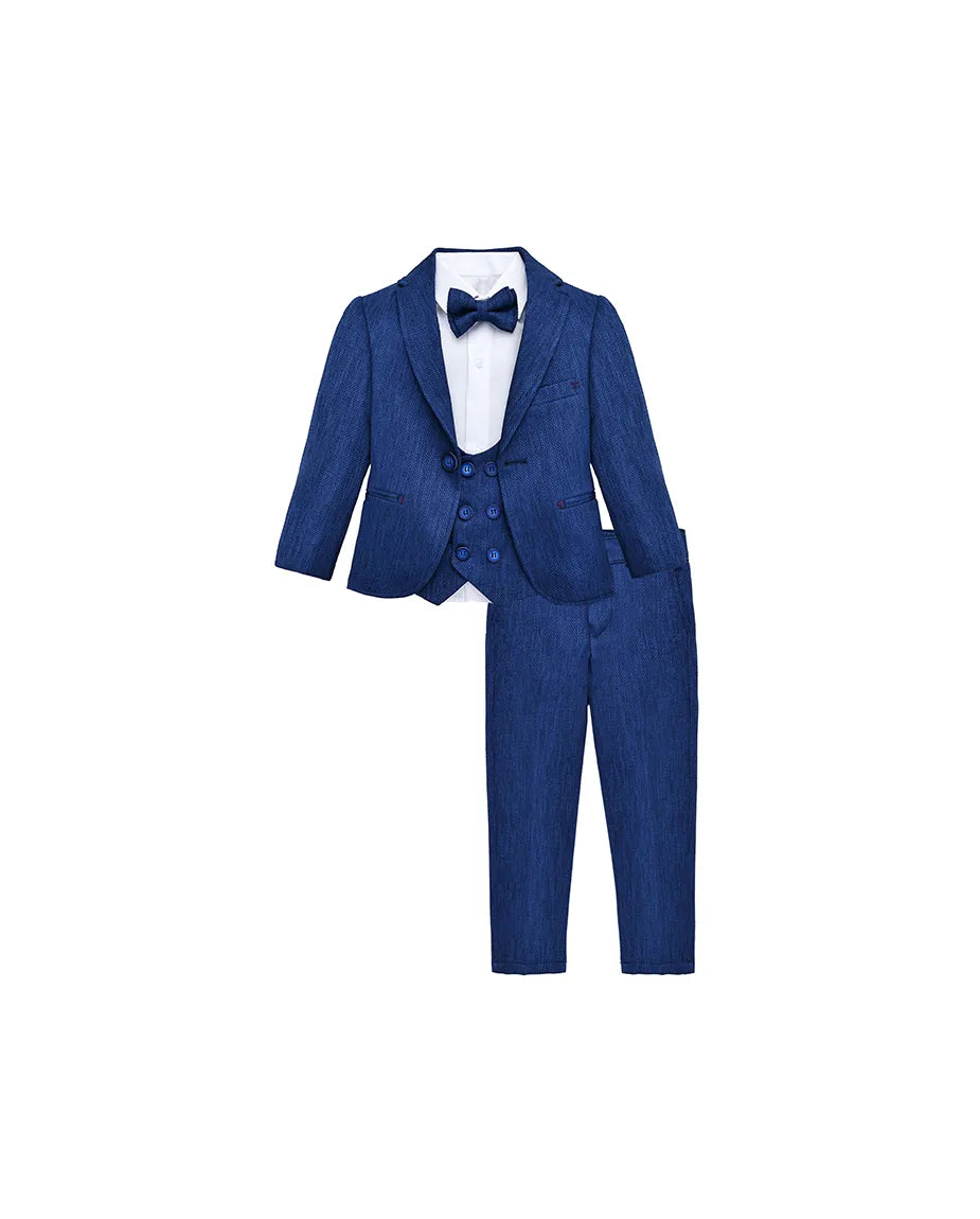 Boys 5-Piece Slim Fit Textured Suit Set
