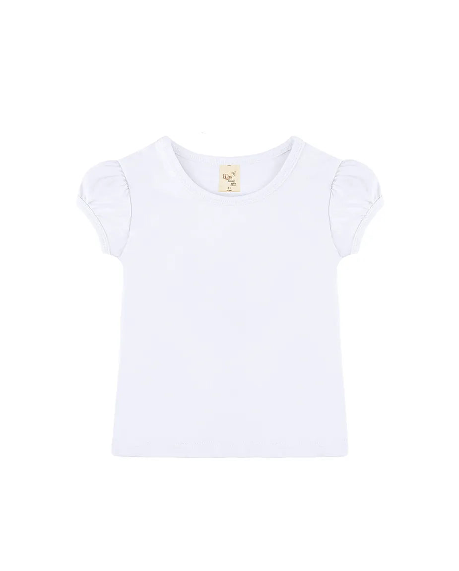 Girls' Basic Cotton T-Shirt  Short Puff Sleeve Crewneck / 8 to 10