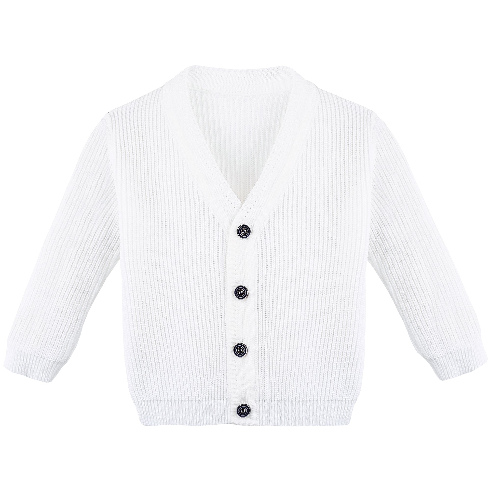 Boys' ribbed knit v-neck four buttoned cardigan; perfect for baby boy clothes & christmas gift ideas