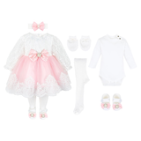 Newborn 6-Piece Lace & Tulle Detail Gown Set