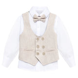 Toddler & Youth Boys 4 Piece Formal Suit Set V-Neck Vest White Dress Shirt Dress Pants and Bowtie 1-5 Years