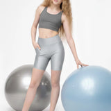 Lilax Girls Athletic Shorts with Pocket High Waisted Biker Shorts for Dance Yoga Gymnastics