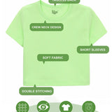 Girls Short Sleeve Crewneck Crop Top Tee