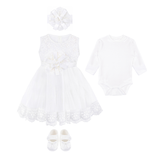 Newborn 4-Piece White Tulle Christening Set