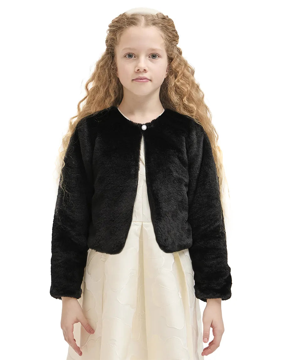 Girls Cozy Long Sleeve Crew Neck Dress Coat