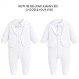Baby Boy Tuxedo Romper Suit | Bow Tie & Necktie | 100% Cotton Footed Coverall
