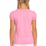 Girls' Basic Short Puff Sleeve Round Neck Cotton T-Shirt