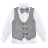 Toddler & Youth Boys 4 Piece Formal Suit Set V-Neck Vest White Dress Shirt Dress Pants and Bowtie 1-5 Years
