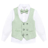 Toddler & Youth Boys 4 Piece Formal Suit Set V-Neck Vest White Dress Shirt Dress Pants and Bowtie 1-5 Years