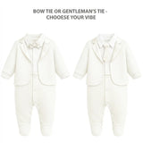 Baby Boy Tuxedo Romper Suit | Bow Tie & Necktie | 100% Cotton Footed Coverall