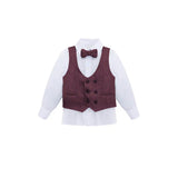 Toddler & Youth Boys 4 Piece Formal Suit Set V-Neck Vest White Dress Shirt Dress Pants and Bowtie 6-12 Years