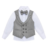 Boys Suit Set Slim Fit Vest, White Dress Shirt, Dress Pants and Bowtie 4 Piece Formal Suit Set