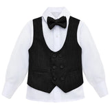 Toddler & Youth Boys 4 Piece Formal Suit Set V-Neck Vest White Dress Shirt Dress Pants and Bowtie 1-5 Years