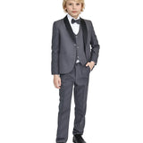 Boys 5-Piece Slim Fit Textured Suit Set With Satin Lapels