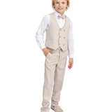 Little & Youth Boys Suit Set - Formal Suit Vest, White Dress Shirt, Dress Pants, and Bowtie - 4-Piece