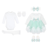 Newborn 6-Piece Lace & Tulle Detail Gown Set