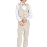 Boys Suit Set Slim Fit Vest, White Dress Shirt, Dress Pants and Bowtie 4 Piece Formal Suit Set