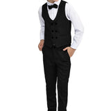 Little & Youth Boys Formal Suit Set Slim Fit Vest, White Dress Shirt, Dress Pants and Bowtie 4 Piece