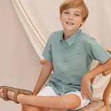 Boys' Button Down Shirt Solid Short Sleeve Classic Solid Oxford Dress Shirt