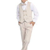 Toddler & Youth Boys 4 Piece Formal Suit Set V-Neck Vest White Dress Shirt Dress Pants and Bowtie 6-12 Years