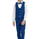 Boys Suit Set Slim Fit Vest, White Dress Shirt, Dress Pants and Bowtie 4 Piece Formal Suit Set