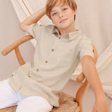 Boys' Button Down Shirt Solid Short Sleeve Classic Solid Oxford Dress Shirt