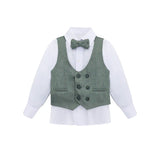 Toddler & Youth Boys 4 Piece Formal Suit Set V-Neck Vest White Dress Shirt Dress Pants and Bowtie 6-12 Years