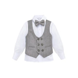Toddler & Youth Boys 4 Piece Formal Suit Set V-Neck Vest White Dress Shirt Dress Pants and Bowtie 6-12 Years