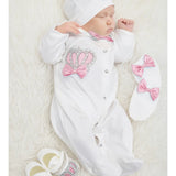 Newborn Baby 4-Piece Cotton Jeweled Layette Gift Set