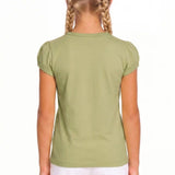Girls' Basic Short Puff Sleeve Round Neck Cotton T-Shirt