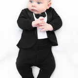 Baby Boy Footie Tuxedo Outfit with Bow Tie for Christmas Holidays - The Perfect Gentleman Look
